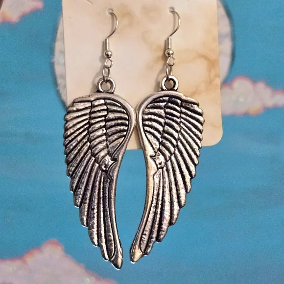 Silver Angel Wing Earrings - Picture 2 of 5